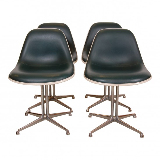 Set Charles Eames La Fonda Chairs in green leather FOR SALE